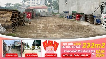 Bán lô đất dt 232m2 mt 8m, đường ô tô chạy cách mặt biển 50m, giá chỉ 68 triệu/m2, sổ sẵn