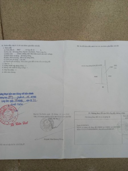 Chính chủ bán 216m thổ ONT giá bán 3 triệ/m2 Xã Long Sơn khu dân cư đông đúc