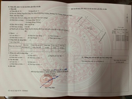 Bán đất số 68 Nguyễn Công Trứ, TP Nam Định đã có sổ bàn giao công chứng ngay