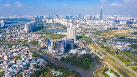 View sông trọn đời nhà phố Precia Riverside giá 51.5 triệu/m2, sử dụng 436-472m2