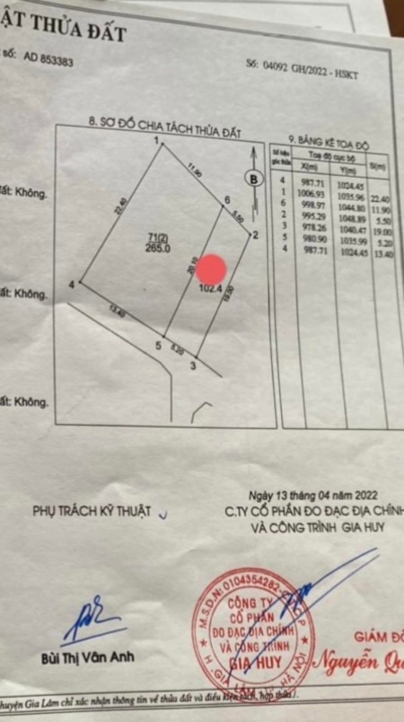 Chính chủ cần bán gấp diện tích 102m2 Thuận Tốn Đa Tốn Gia Lâm HN ô tô chạy thông
