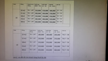 Cho thuê phòng học – Phòng họp tại Quận 10 giá tốt, tiện ích đầy đủ, khu yên tĩnh