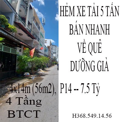 Gò Vấp phường 14 hẻm xe tải 5 tấn về quê dưỡng già bán nhanh 4 tầng giá bán 7.5 Tỷ