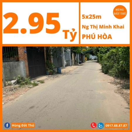 Bán đất diện tích 5x25 Nguyễn Thị Minh Khai Phú Hoà Thủ Dầu Một, lh 0917888787