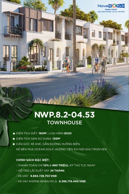 Căn góc xẻ khe townhouse vị trí siêu đẹp, kế bên PGA Ocean Golf-Siêu thành phố biển Novaworld PT.
