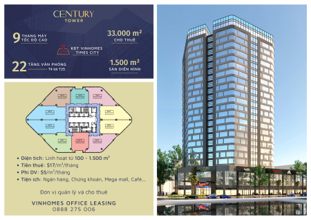 Vinhomes Century Tower tòa tháp Văn phòng cho thuê tại Vinhomes Times City