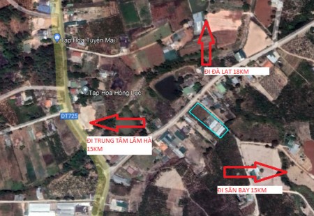 1500m2 có thổ cư- 2 mặt tiền, cách Đà Lạt 18 km, cách sân bay 15km lh 0347381758
