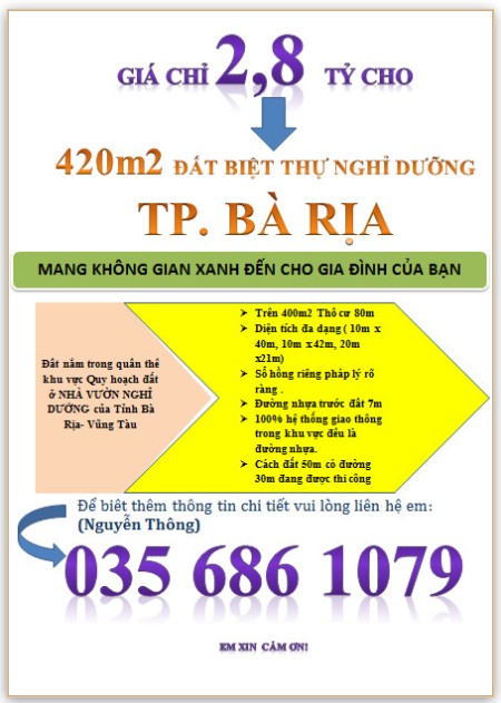 Đất chính chủ mặt tiền lớn tại xã Long Phước thành phố Bà Rịa Vũng Tàu giá đầu tư siêu lợi nhuận