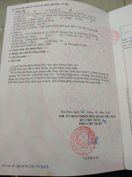 Bán nhà 1 trệt 1 lầu đường 11 P Trường Thọ TP Thủ Đức, lh 0908800836