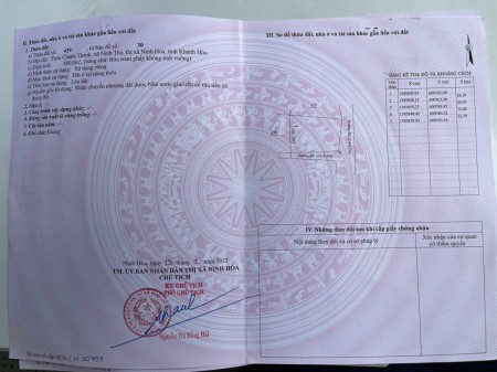 Bán đất thổ cư Chánh Thanh Ninh Thọ thị xã Ninh Hòa sổ sẵn trao tay