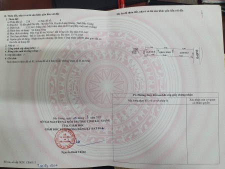 Chính chủ bán gấp lô đất tại Tổ dân phố Phi Mô thị trấn Vôi Lạng Giang Bắc Giang