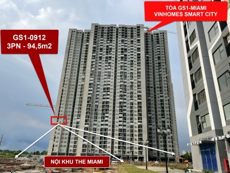 Chính chủ bán căn 3PN 94,5m2, GS1-0912, Vinhomes Smart City vị trí góc 2 mặt thoáng, có nội thất
