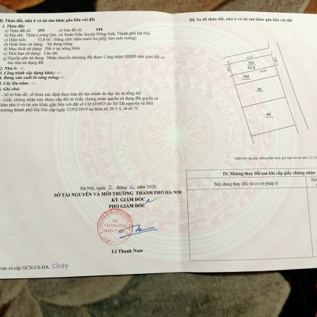 Em chính chủ bán lô góc 53,8m2. Lương Quy Xuân Nộn Đông Anh Hà Nội đường ô tô đỗ ngõ thông