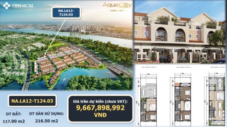 Căn giá tốt nhất giỏ hàng T124.03 nhà phố 1 trệt, 2 lầu Navaland Aqua City