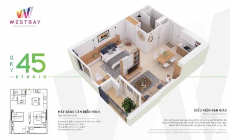 Bán căn hộ 45m đủ đồ tòa Westbay giá 1,3 tỷ bao phí liên hệ em Thắng 0867966695