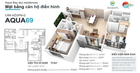 Bán căn hộ tòa Park1 full nội thất Tokyo nhà mới DT 69m² 2PN+2WC giá 2,65 tỷ LH 0867966695