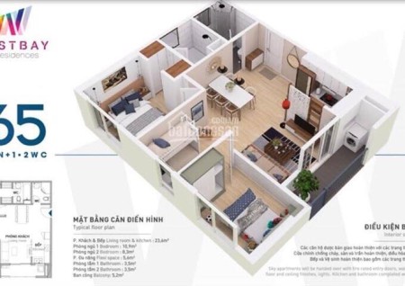 Bán căn hộ Westbay view đẹp DT 65m² 2PN + 2WC giá 2,16 tỷ bao phí LH 0867966695