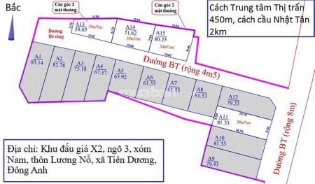 Chính chủ bán 61,53m2 đất đấu giá x2 Lương Lỗ, Tiên Dương, Đông Anh, Hà Nội