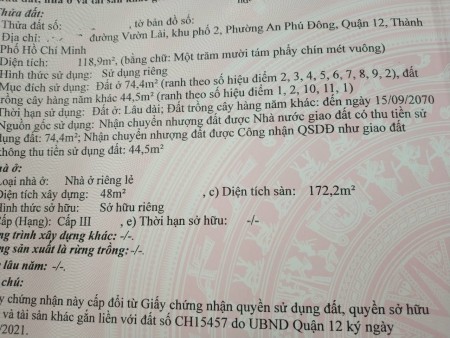 Bán Nhà Đẹp HXH 1/ Vườn Lài An Phú Đông Quận 12 giá 6.95 Tỷ