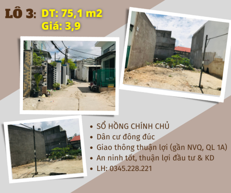 Chính chủ cần bán gấp 3 lô 2 mặt tiền Tân Thới Hiệp, giá tốt