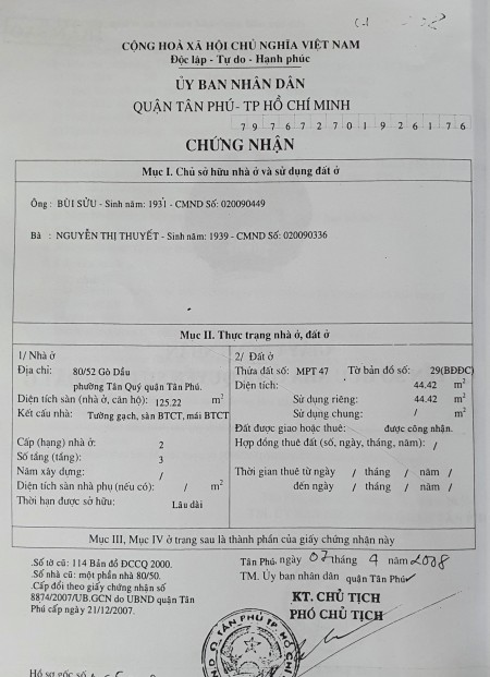 Bán nhà 2 lầu hẻm xe hơi Gò Dầu, phường Tân Quý, quận Tân Phú LH 0983634608