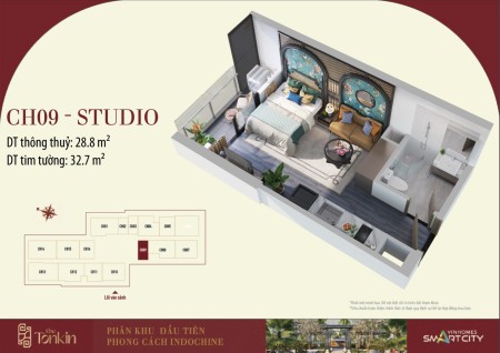 Căn hộ Studio 32,7m2 tòa TK2 view nội khu, full nội thất Vinhomes Smart City giá 1.48 Tỷ