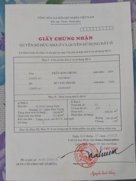Bán nhà mặt tiền 22 Lê Quang Định gần chợ Bà Chiểu