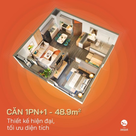 Bán căn hộ chỉ 1.6 tỷ sở hữu căn hộ 1PN+1 nội thất cao cấp Zenpark
