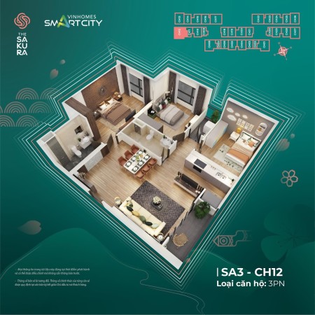 Bán 3PN Sakura Vinhomes Smart City ở ngay view bể bơi nhỉnh 3 tỷ, hỗ trợ 70% vốn tự có chỉ từ 800tr