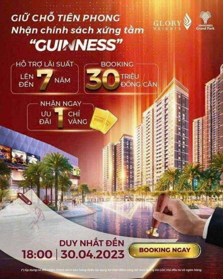 Mở bán căn hộ Glory Heights cao cấp hỗ trợ lãi suất 7 năm, booking giữ chỗ 30tr (có hoàn lại)