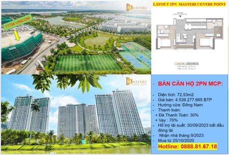 Bán căn hộ Masteri Centre Point tại Vinhomes Grand Park TP. Thủ Đức , 2 pn, DT: 72m2, Giá 4.6ty