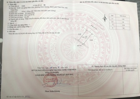 Bán đất xen ghép Mậu Lâm, Khai Quang, Vĩnh Yên 105m2, giá: 17,x tr/m2.
