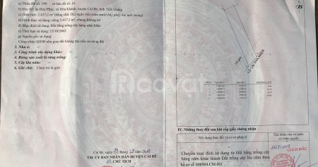 Cho thuê đất mặt tiền lâu dài tại ấp hoà phúc, xã hoà khánh, cái bè