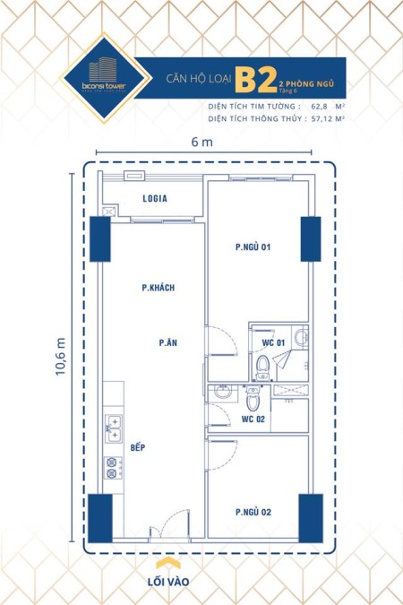 Cần bán gấp căn hộ 2 phòng ngủ Biconsi Tower 1 tỉ 8