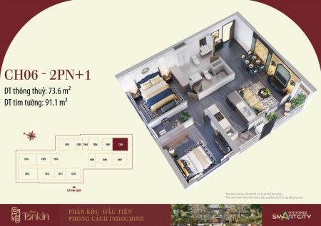 Siêu phẩm hoa hậu góc 2PN+1 81m tòa TK2 view quá đẹp tại Vinhomes Smart City giá 4,3 tỷ