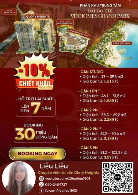 Mở bán căn hộ Glory Heights cao cấp - 7 năm không trả lãi suất, booking giữ chỗ 30tr (có hoàn lại)