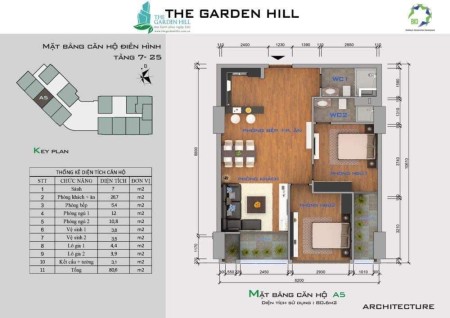 Bán căn hộ The gaden hill 99 Trần Bình - 90m -2N + 2wc - 3 tỷ