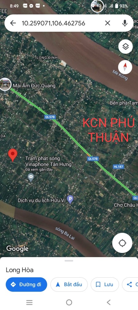 Chính chủ bán đất Long Hoà, nền 2 mặt tiền đường, 134m2 có 50m2 thổ cư, gần KCN Phú Thuận, Bình Đại
