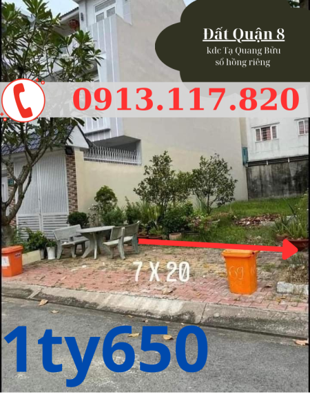Cần bán lô đất 140m2 ở kdc Tạ Quang Bửu Quận 8