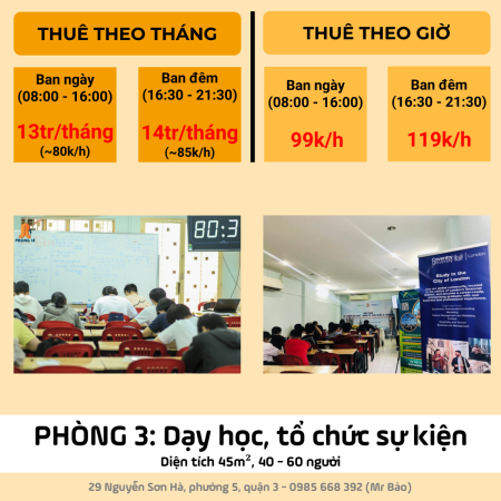 Cho thuê văn phòng 45m2 tại trung tâm quận 3