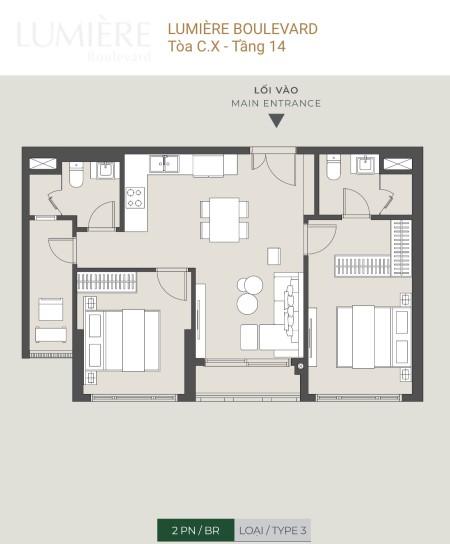 Lumiere Boulevard 2PN - View Sông Hoa Hậu, Công Viên 36ha - Hướng Đông Nam