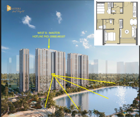 Căn 2PN 2VS tầng 20 view biển hồ tòa B Masteri Vinhomes Smart City. Căn mới CĐT giá gốc 3,62 tỷ