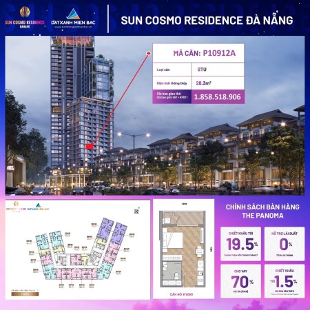Căn độc quyền duy nhất studio diện tích 28,3m2 tại dự án Sun Cosmo Đà Nẵng