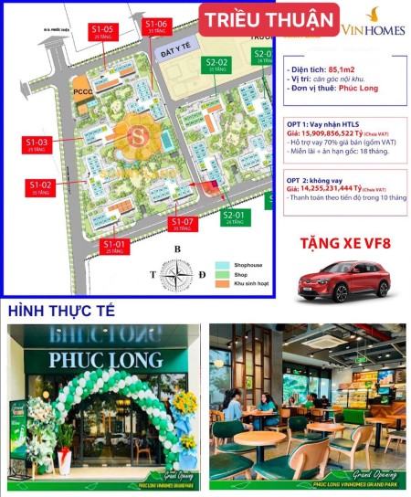 Bán shophouse căn góc 2 mặt tiền Vinhomes Grand Park, giá: 14,255 tỷ, có sẵn hợp đồng thuê 5-10 năm