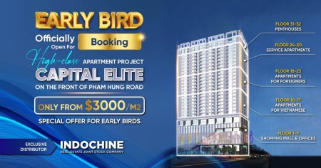 Mở bán đợt 1 căn khách sạn Capital Elite, 100% căn 3PN slot ô tô, CK TTS hơn 500 triệu, LS 0% 12T