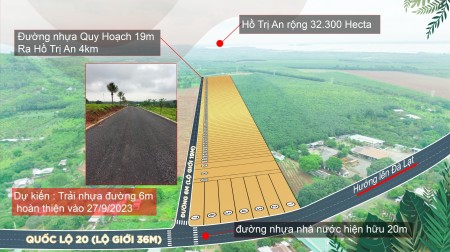 Bán đất vườn ngay mặt tiền QL20 gần KDL Hồ Trị An, sổ hồng công chứng ngay, ngân hàng hỗ trợ vay 50%