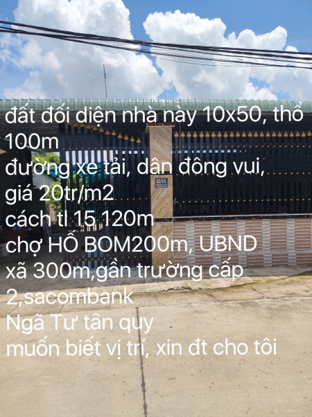 Cho thuê 10X50, thổ 100M chính chủ đường xe tải xã Tân Thạnh Đông, Củ Chi, TL15 120m, gần chợ