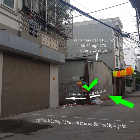 Chính chủ bán thửa đất đẹp Phường Cổ Nhuế 2, Bắc Từ Liêm 111m2, 2 mặt tiền ôtô tải vào tận nơi