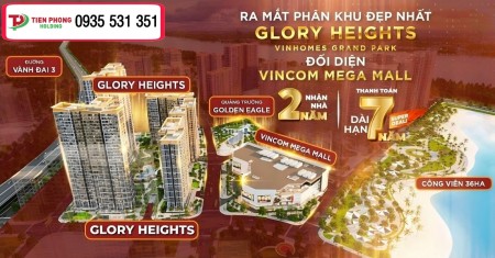 Suất nội bộ Glory Heights studio-1,67tỷ, 1PN+1-1,9 tỷ, 2PN-2.3tỷ, 2PN+1-3,2 tỷ 3PN-3,9tỷ. CK 10%