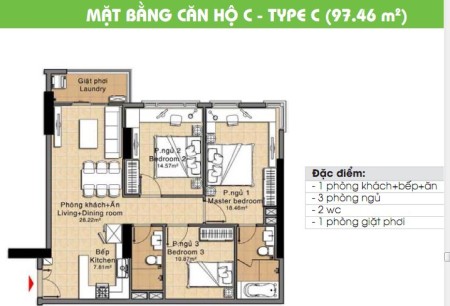 Cần bán CH chung cư Era Town, 3PN 97m2 full nội thất. Giá 2.4tỷ. LH 0902 952 207.